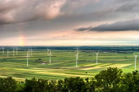 Landscape with windmills Stock Photos