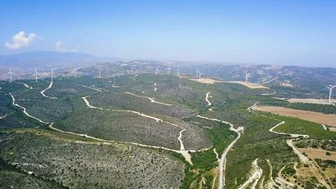 Landscape with windmills. Wind turbines. Stock Footage 79773708