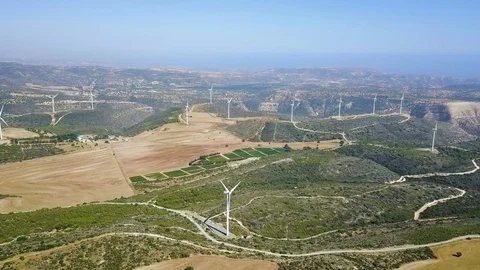 Landscape with windmills. Wind turbines. Stock Footage 79773754