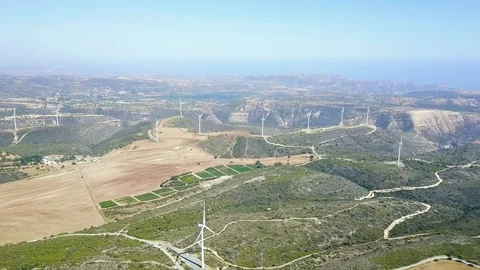 Landscape with windmills. Wind turbines. Stock Footage 79791380