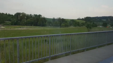 Landscape from window view of a moving train in Germany Video stock 100845595