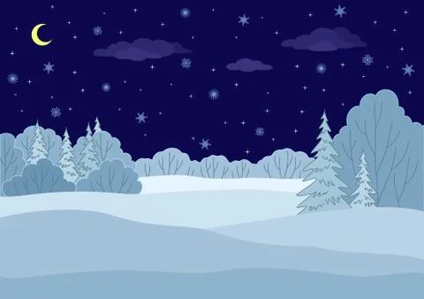 Landscape, winter forest night Stock Illustration