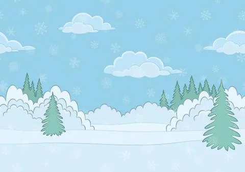 Landscape, Winter Forest, Seamless Stock Illustration