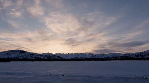 Landscape of winter mountains and cloudy blue sky during sunset Stock Footage 121579264