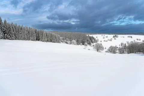 Landscape in winter time in the Thuringian Forest near Schmiedefeld am Rennst Stock Photos
