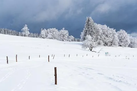 Landscape in winter time in the Thuringian Forest near Schmiedefeld am Renn.. Stock Photos