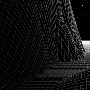 Landscape with wireframe grid of 80s styled retro computer game or science in イラスト素材
