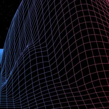 Landscape with wireframe grid of 80s styled retro computer game or science ba 库存插图