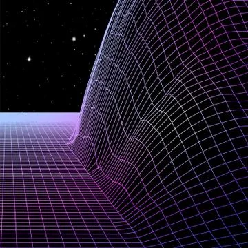 Landscape with wireframe grid of 80s styled retro computer game or science ba イラスト素材