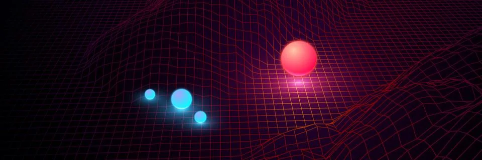 Landscape with wireframe grid of 80s styled retro computer game Stock Illustration