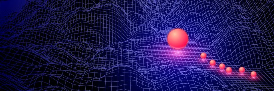 Landscape with wireframe grid of 80s styled retro computer game Stock Illustration
