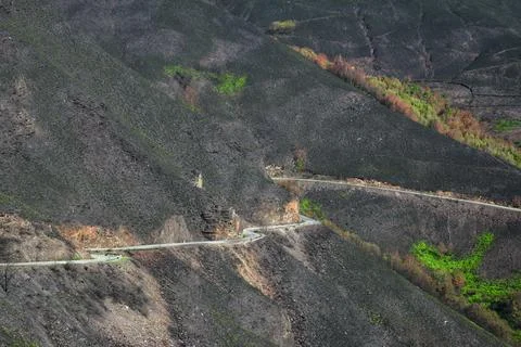 Landscapes devastated by forest fires in Courel Lugo Galicia Stock Photos