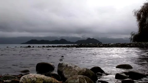 Landscapes lake reflection sun clouds gray background Stock Footage 292899217