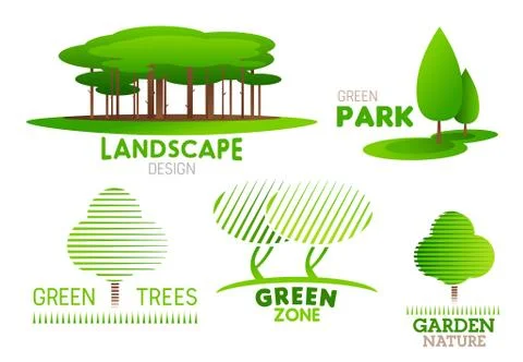 Landscaping design garden tree vector icons Illustrazione stock