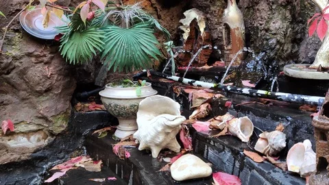 Landscaping design - a mini pond with a small fountain. The concept of creative  Stock Footage 118081908