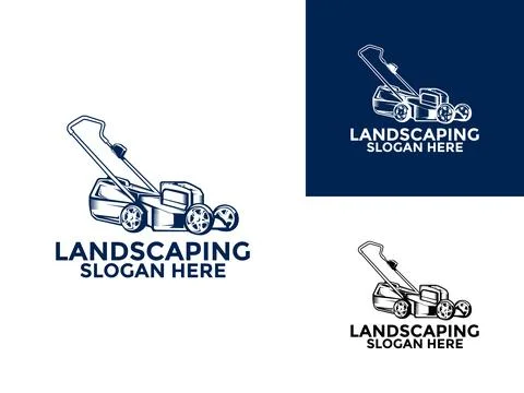 Landscaping logo design vector, Lawn mower and service illustration logo ve.. Stock Illustration