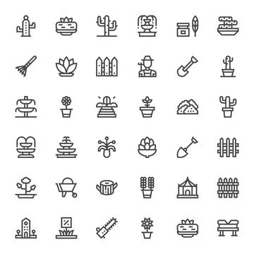 Landscaping Ultimate Vector Package with 36 128x128 Bold Line PIXEL Perfect.. Stock Illustration