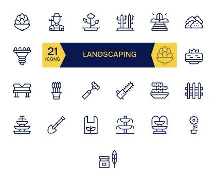 Landscaping Vector Icon Toolkit featuring 25 PIXEL Perfect 64x64 Regular Li.. Stock Illustration