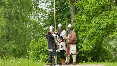 Landsknecht detachment guarding the bridge Stock Footage 244930814