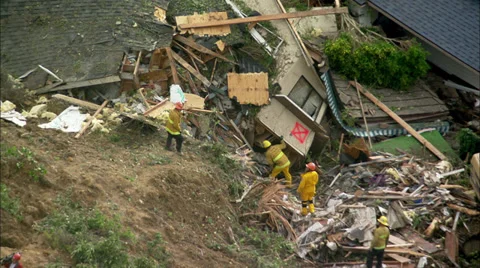 Landslide Homes Workers Destruction Stock Footage 37382420