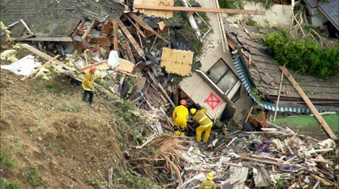 Landslide Homes Workers Destruction Stock Footage 37382453