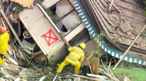 Landslide Homes Workers Destruction Stock Footage 37382492