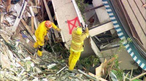 Landslide Homes Workers Destruction Stock Footage 37382532