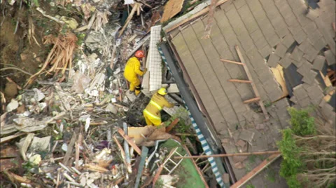 Landslide Homes Workers Destruction Stock Footage 37382607