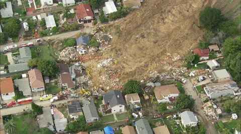 Landslide Homes Workers Destruction Stock Footage 37382690