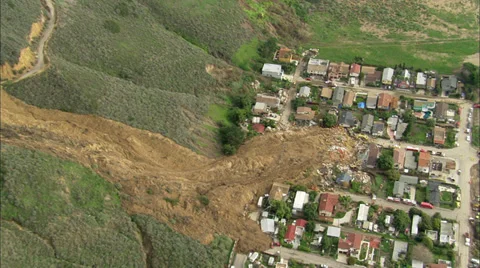 Landslide Homes Workers Destruction Stock Footage 37386448
