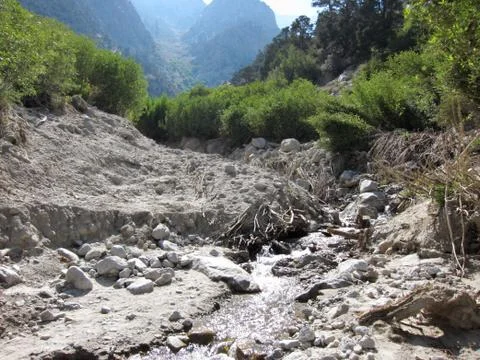 Landslide on the riverside Stock Photos