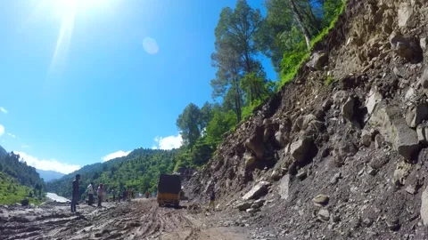 Landslide on the road in the mountain Stock Footage 220413325