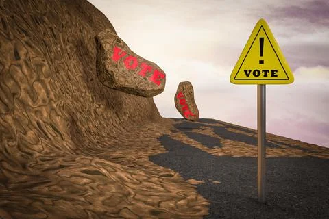 Landslide rocks demonstrating protesting elections or angry voter concept. 3D Stock Illustration