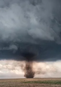 Landspout transforms into mesocyclone tornado under cumulonimbus, Cope, Stock Photos
