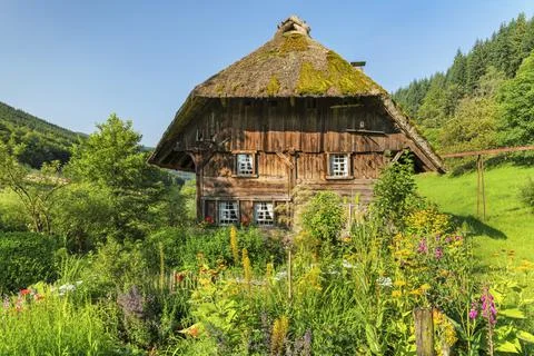 Landwasserhof Mill and cottage garden near Elzach, Black Forest, Stock Photos