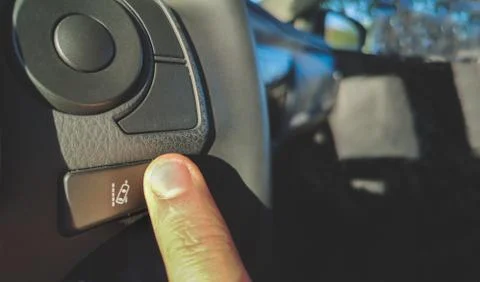 Lane change assist system  button on the steering wheel of car Stock Photos