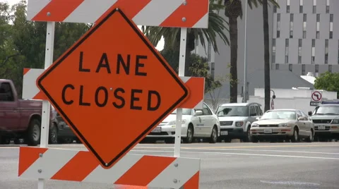 Lane closed sign - Medium close up shot Video stock 1382533