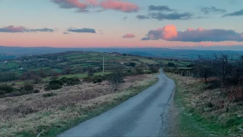 A lane leading down from  Kit Hill in the evening light Tamar Valley Devon Stock Footage 262626082