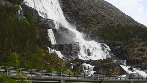 Langfoss waterfall Stock Footage 92349879