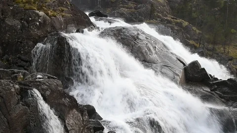 Langfoss waterfall Stock Footage 92349922