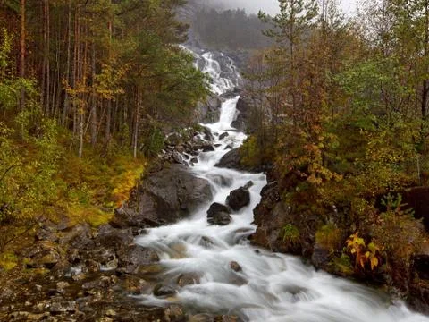 Langfossen in Etne Stock Photos