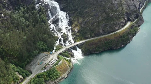Langfossen Waterfall, Norway Stock Footage 111522928