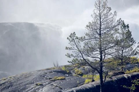 Langfossen waterfall in summer Stock Photos
