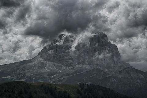 Langkofel in the clouds Stock Photos