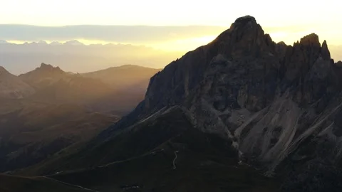Langkofel at Sunset with Warm Light Rays, Dolomites Stock Footage 316821380