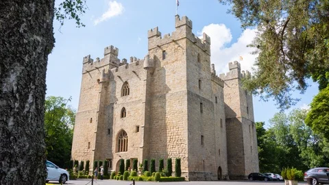 Langley Castle, Hexham, time-lapse with sunshine and clouds Stock Footage 112560271