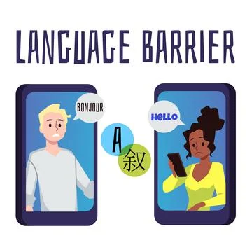 Language barrier banner, flat vector illustration isolated on white background. Illustrazione stock