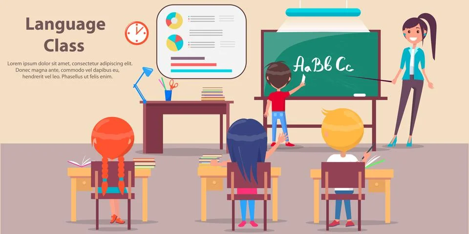 Language Class at Elementary School Vector Poster イラスト素材