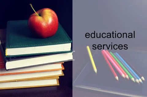 Language classes apple book stack Stock Photos