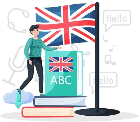 Language classes online English lessons. Foreign speech study at home via Illustrazione stock